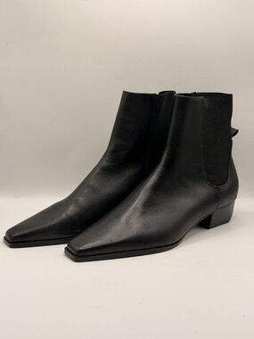 Mango Womens Black Chelsea Leather Pointy Heeled Boots Sz 12